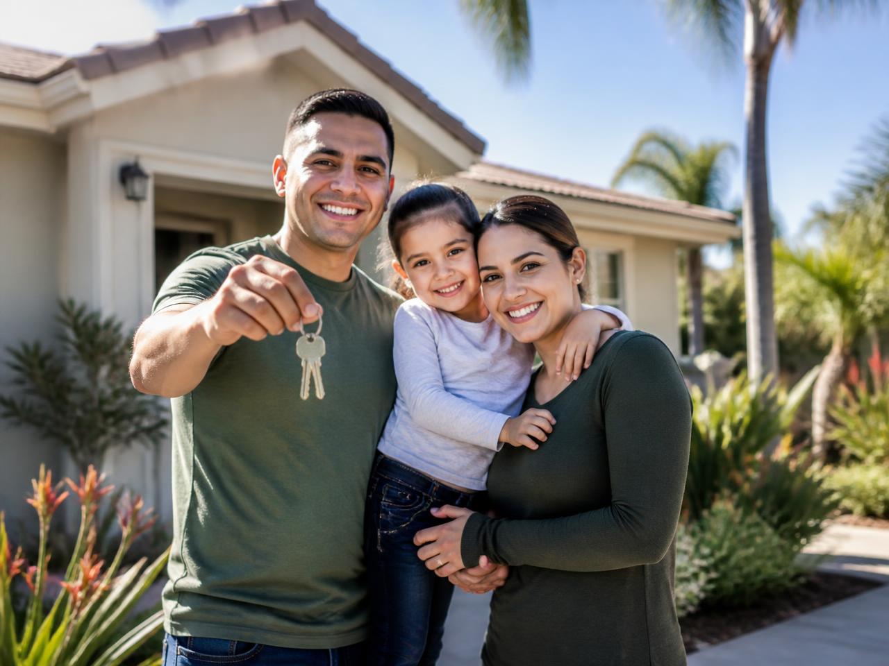 Military family receiving keys to their new home